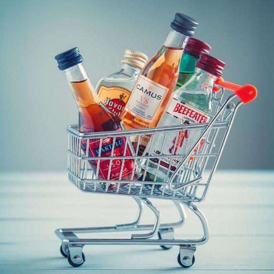 cart with bottles of alcohol